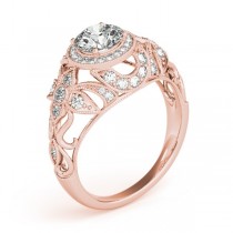 Edwardian Lab Grown Diamond Halo Engagement Ring Floral 18k Rose Gold 1.18ct