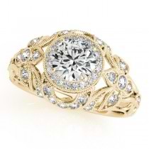 Edwardian Lab Grown Diamond Halo Engagement Ring Floral 18k Yellow Gold 1.18ct