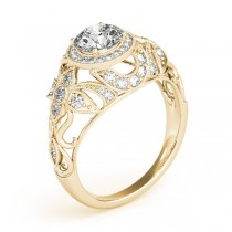 Edwardian Lab Grown Diamond Halo Engagement Ring Floral 18k Yellow Gold 1.18ct