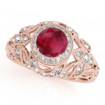 Edwardian Ruby & Diamond Halo Engagement Ring 18k R Gold (1.18ct)