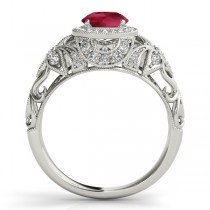 Edwardian Ruby & Diamond Halo Engagement Ring Palladium (1.18ct)