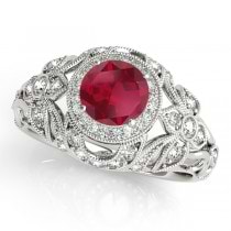 Edwardian Ruby & Diamond Halo Engagement Ring Platinum (1.18ct)