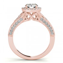 Art Deco & Milgrain Diamond Halo Engagement Ring 14k Rose Gold 1.18ct