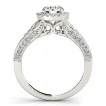 Art Deco & Milgrain Diamond Halo Engagement Ring 14k White Gold 1.18ct