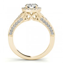 Art Deco & Milgrain Diamond Halo Engagement Ring 14k Yellow Gold 1.18ct