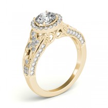 Art Deco & Milgrain Diamond Halo Engagement Ring 14k Yellow Gold 1.18ct