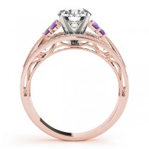 Diamond & Amethyst Three Row Engagement Ring 14k Rose Gold (0.42ct)