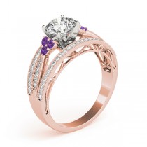 Diamond & Amethyst Three Row Engagement Ring 18k Rose Gold (0.42)
