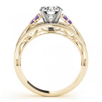 Diamond & Amethyst Three Row Engagement Ring 18k Yellow Gold (0.42ct)