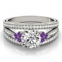 Diamond & Amethyst Three Row Engagement Ring Platinum (0.42ct)