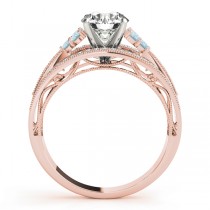 Diamond & Aquamarine Three Row Engagement Ring 14k Rose Gold (0.42ct)