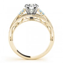Diamond & Aquamarine Three Row Engagement Ring 14k Yellow Gold (0.42ct)
