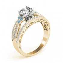 Diamond & Aquamarine Three Row Engagement Ring 14k Yellow Gold (0.42ct)