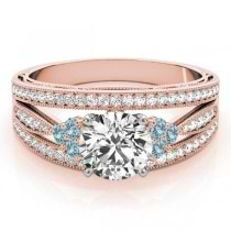 Diamond & Aquamarine Three Row Engagement Ring 18k Rose Gold (0.42)