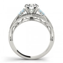 Diamond & Aquamarine Three Row Engagement Ring 18k White Gold (0.42ct)