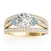 Diamond & Aquamarine Three Row Engagement Ring 18k Yellow Gold (0.42ct)