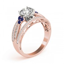 Diamond & Blue Sapphire Three Row Engagement Ring 14k Rose Gold (0.42ct)