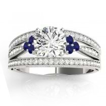 Diamond & Blue Sapphire Three Row Engagement Ring 14k White Gold (0.42ct)