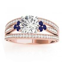 Diamond & Blue Sapphire Three Row Engagement Ring 18k Rose Gold (0.42)