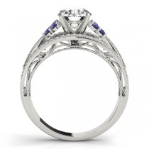 Diamond & Blue Sapphire Three Row Engagement Ring 18k White Gold (0.42ct)