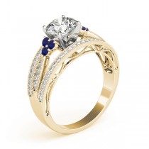 Diamond & Blue Sapphire Three Row Engagement Ring 18k Yellow Gold (0.42ct)