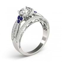 Diamond & Blue Sapphire Three Row Engagement Ring Platinum (0.42ct)