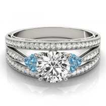 Diamond & Blue Topaz Three Row Engagement Ring 14k White Gold (0.42ct)