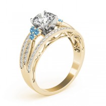 Diamond & Blue Topaz Three Row Engagement Ring 14k Yellow Gold (0.42ct)