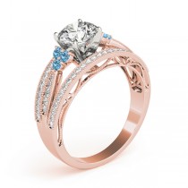 Diamond & Blue Topaz Three Row Engagement Ring 18k Rose Gold (0.42)