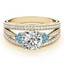 Diamond & Blue Topaz Three Row Engagement Ring 18k Yellow Gold (0.42ct)