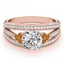 Diamond & Citrine Three Row Engagement Ring 14k Rose Gold (0.42ct)