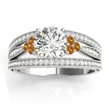 Diamond & Citrine Three Row Engagement Ring 14k White Gold(0.42ct)
