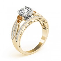Diamond & Citrine Three Row Engagement Ring 14k Yellow Gold (0.42ct)
