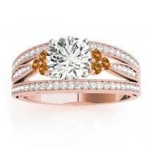 Diamond & Citrine Three Row Engagement Ring 18k Rose Gold (0.42)
