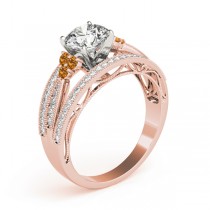 Diamond & Citrine Three Row Engagement Ring 18k Rose Gold (0.42)