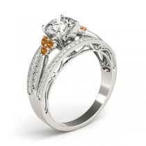 Diamond & Citrine Three Row Engagement Ring 18k White Gold (0.42ct)
