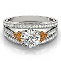 Diamond & Citrine Three Row Engagement Ring Platinum (0.42ct)