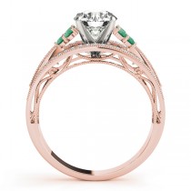 Diamond & Emerald Three Row Engagement Ring 14k Rose Gold (0.42ct)