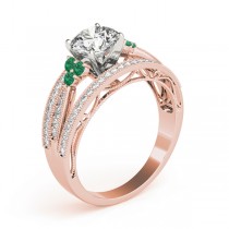 Diamond & Emerald Three Row Engagement Ring 14k Rose Gold (0.42ct)