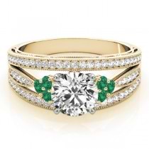Diamond & Emerald Three Row Engagement Ring 14k Yellow Gold (0.42ct)