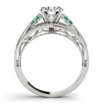 Diamond & Emerald Three Row Engagement Ring 18k White Gold (0.42ct)