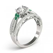 Diamond & Emerald Three Row Engagement Ring Setting Platinum (0.42ct)