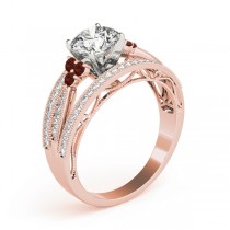 Diamond & Garnet Three Row Engagement Ring 14k Rose Gold (0.42ct)