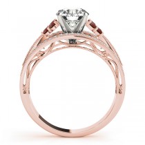 Diamond & Garnet Three Row Engagement Ring 18k Rose Gold (0.42)