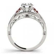 Diamond & Garnet Three Row Engagement Ring 18k White Gold (0.42ct)