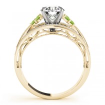 Diamond & Peridot Three Row Engagement Ring 14k Yellow Gold (0.42ct)