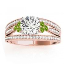 Diamond & Peridot Three Row Engagement Ring 18k Rose Gold (0.42)
