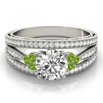 Diamond & Peridot Three Row Engagement Ring Setting Platinum (0.42ct)