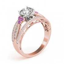 Diamond & Pink Sapphire Three Row Engagement Ring 14k Rose Gold (0.42ct)
