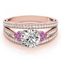 Diamond & Pink Sapphire Three Row Engagement Ring 14k Rose Gold (0.42ct)